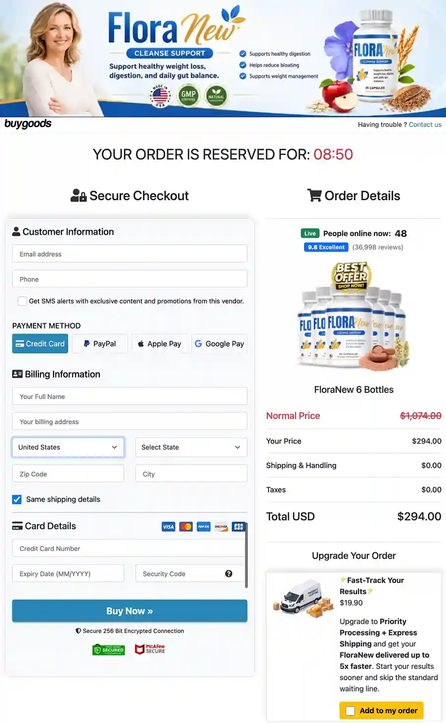 FloraNew Secure Checkout - All Major Cards Accepted, Encrypted